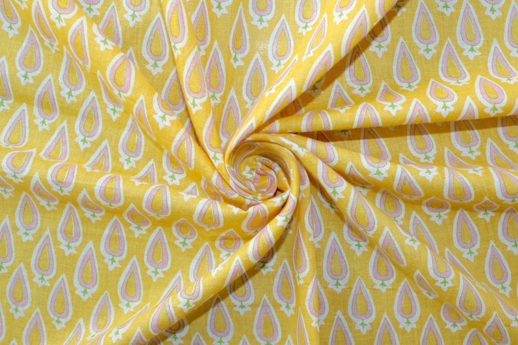 yellow-pink-leaves-printed-pure-cotton-fabric