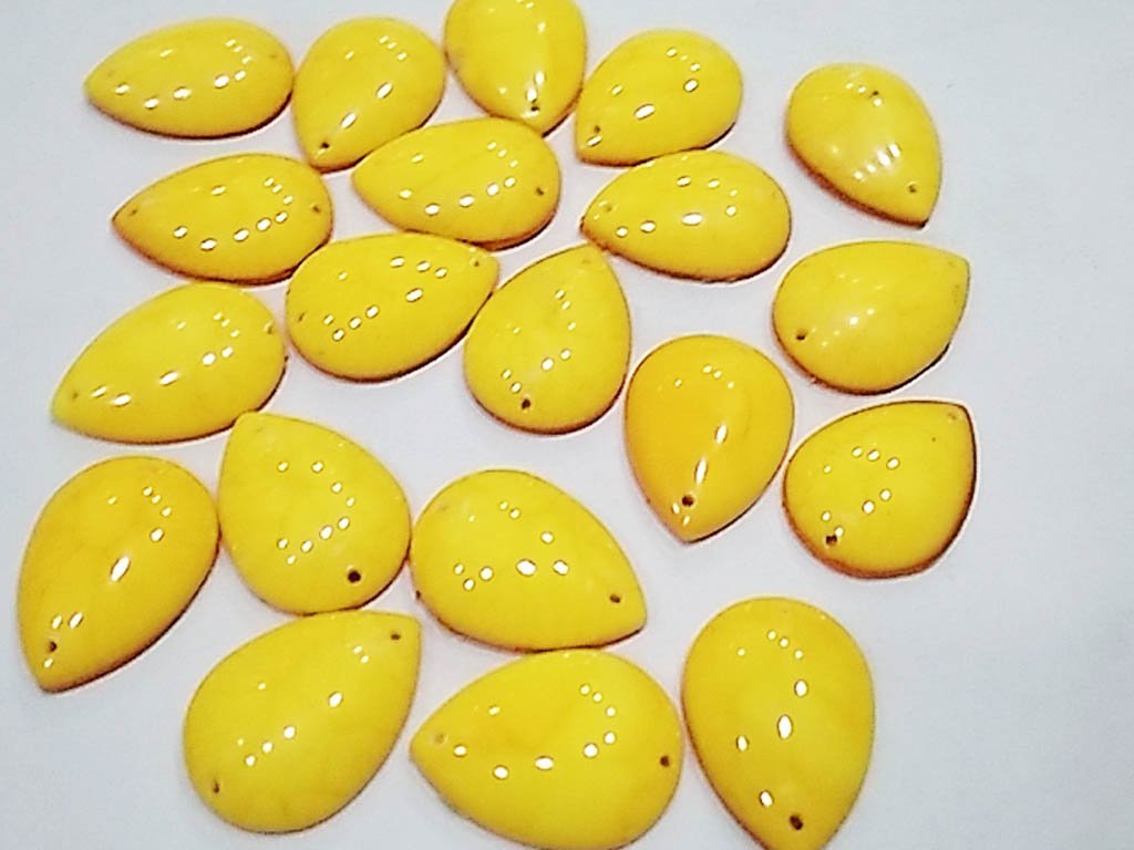 yellow-textured-drop-2-hole-plastic-stones-18x13-mm