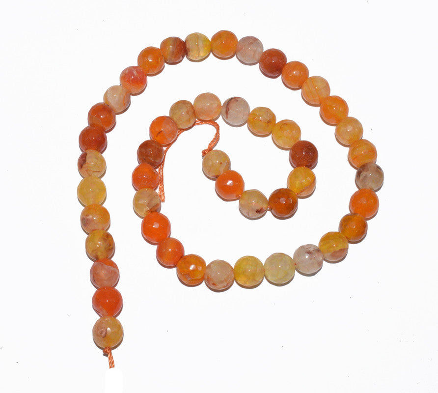 Light Orange Gemstone Faceted Round Fire Agate Loose Beads