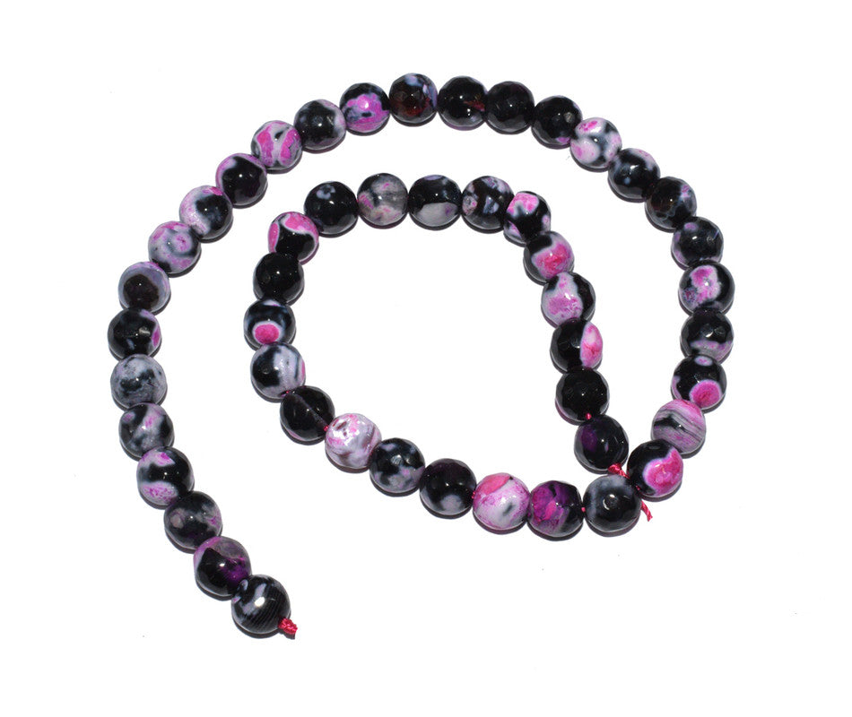 Black Pink Gemstone Faceted Round Fire Agate Loose Beads