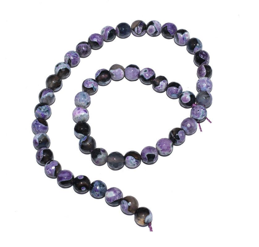 Purple & Black Gemstone Faceted Round Fire Agate Loose Beads