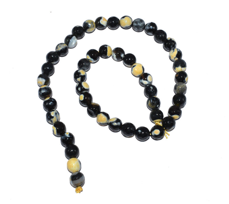 Black & Yellow Gemstone Faceted Round Fire Agate Loose Beads