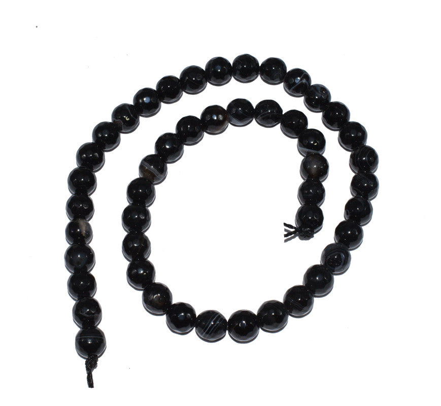 Black Gemstone Faceted Round Fire Agate Loose Beads