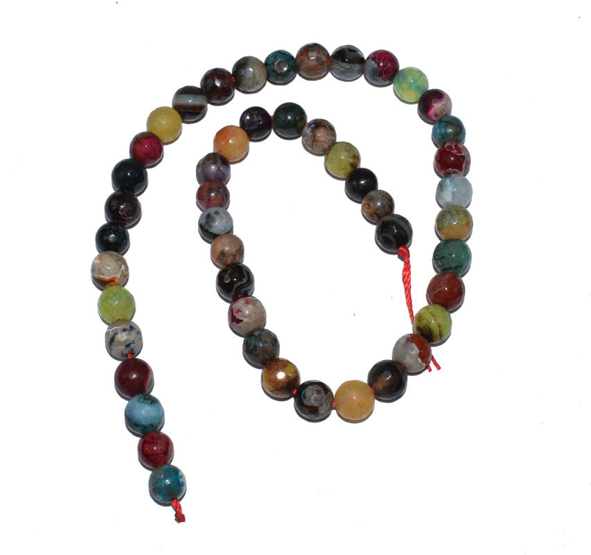 Multicolor Gemstone Faceted Round Fire Agate Loose Beads