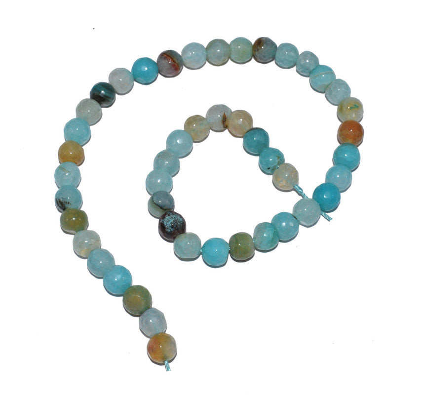 Multicolor Gemstone Faceted Round Fire Agate Loose Beads