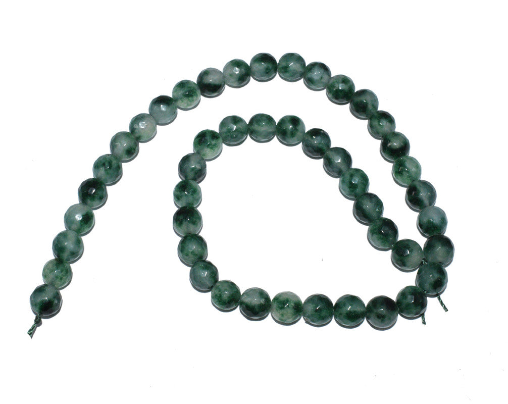 Green White Gemstone Faceted Round Fire Agate Loose Beads