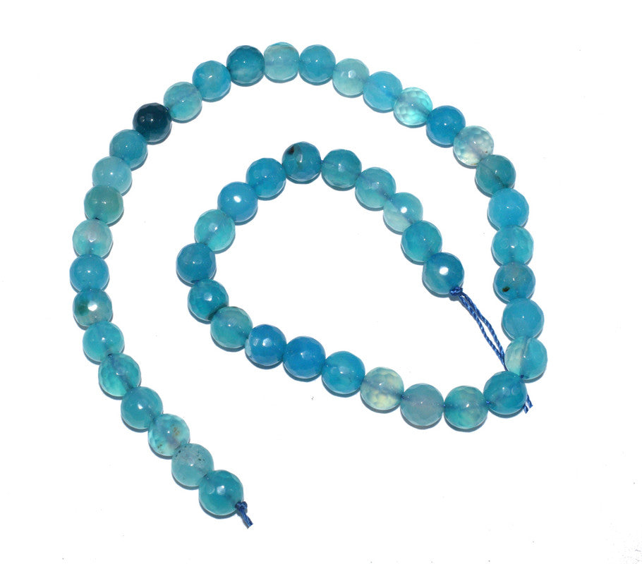 Aqua Blue Gemstone Faceted Round Fire Agate Loose Beads