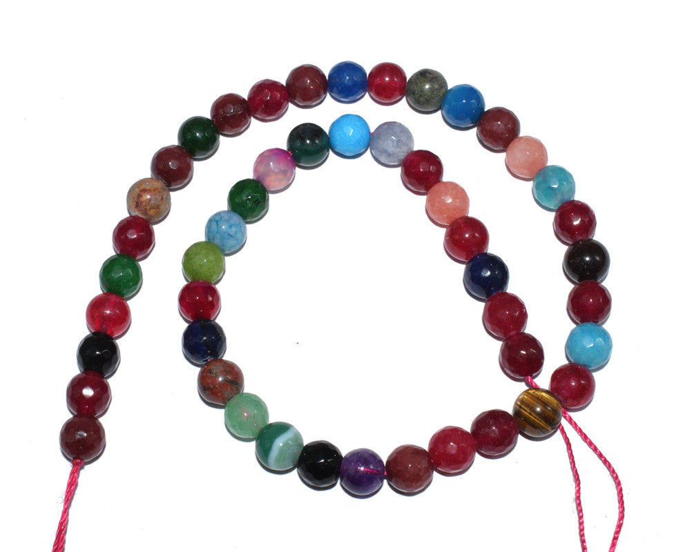 Multicolor Gemstone Faceted Round Fire Agate Loose Beads