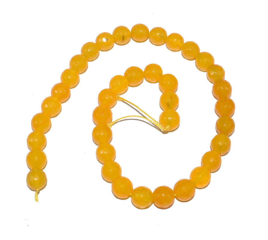 Bright Yellow Gemstone Faceted Round Agate Loose Beads