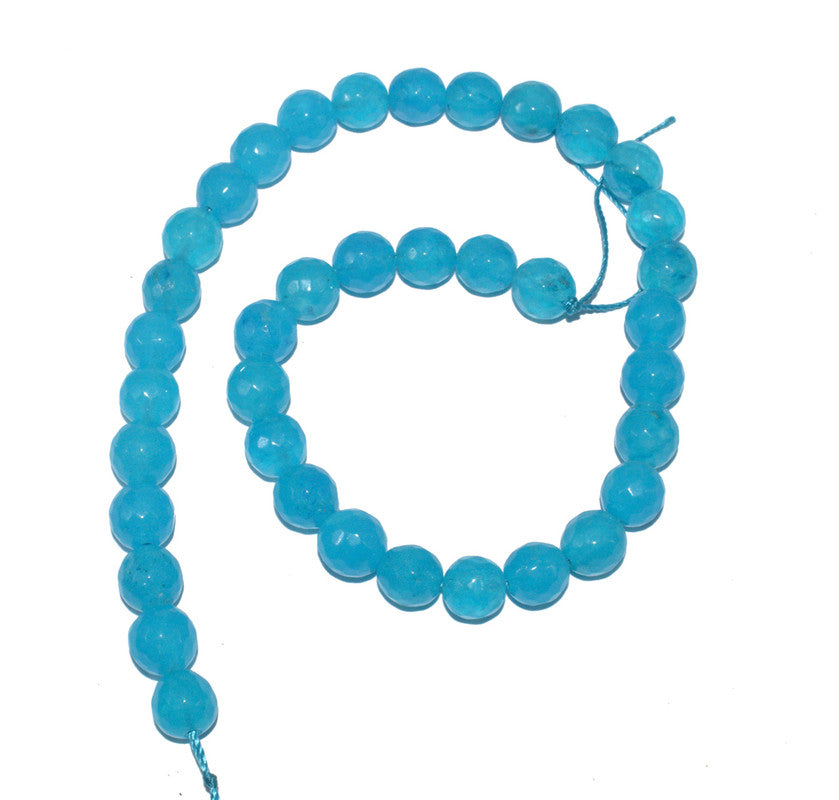 Aqua Blue Gemstone Faceted Round Agate Loose Beads