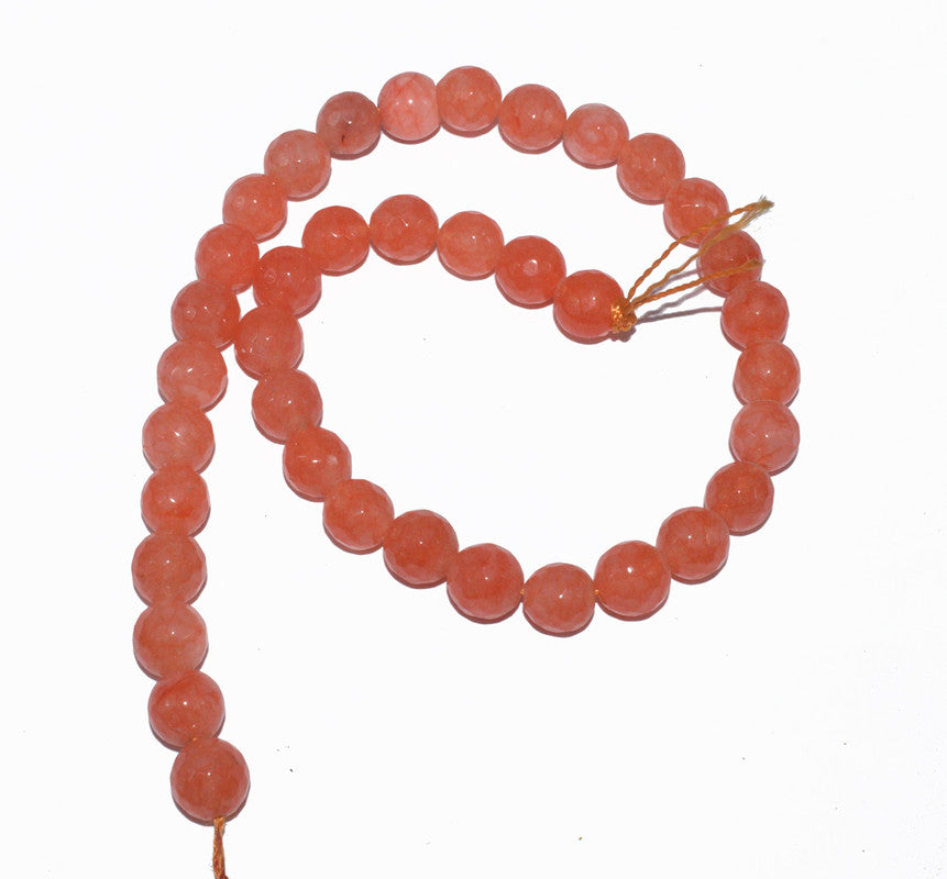 Cherry Orange Gemstone Faceted Round Agate Loose Beads