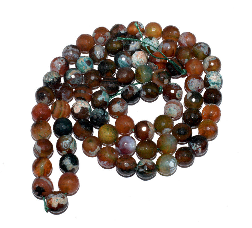 Multicolor Gemstone Faceted Round Fire Agate Loose Beads