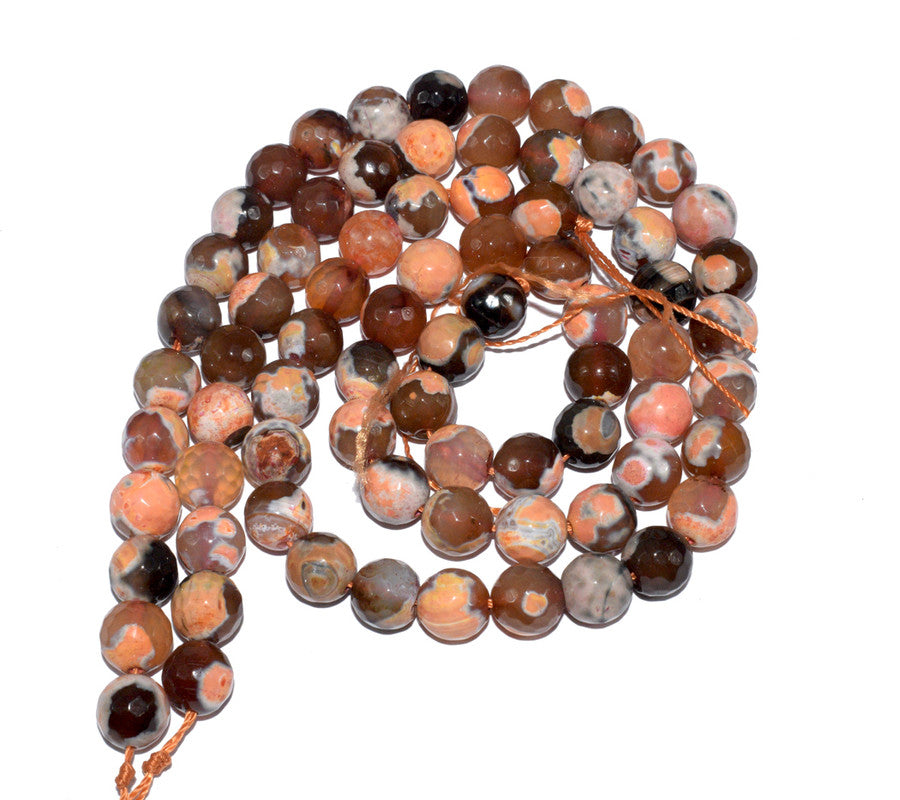 Multicolor Gemstone Faceted Round Fire Agate Loose Beads