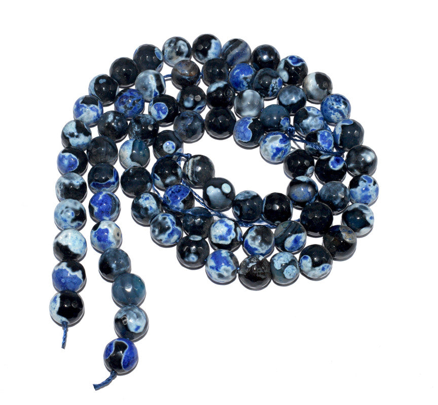 Blue Gemstone Faceted Round Fire Agate Loose Beads