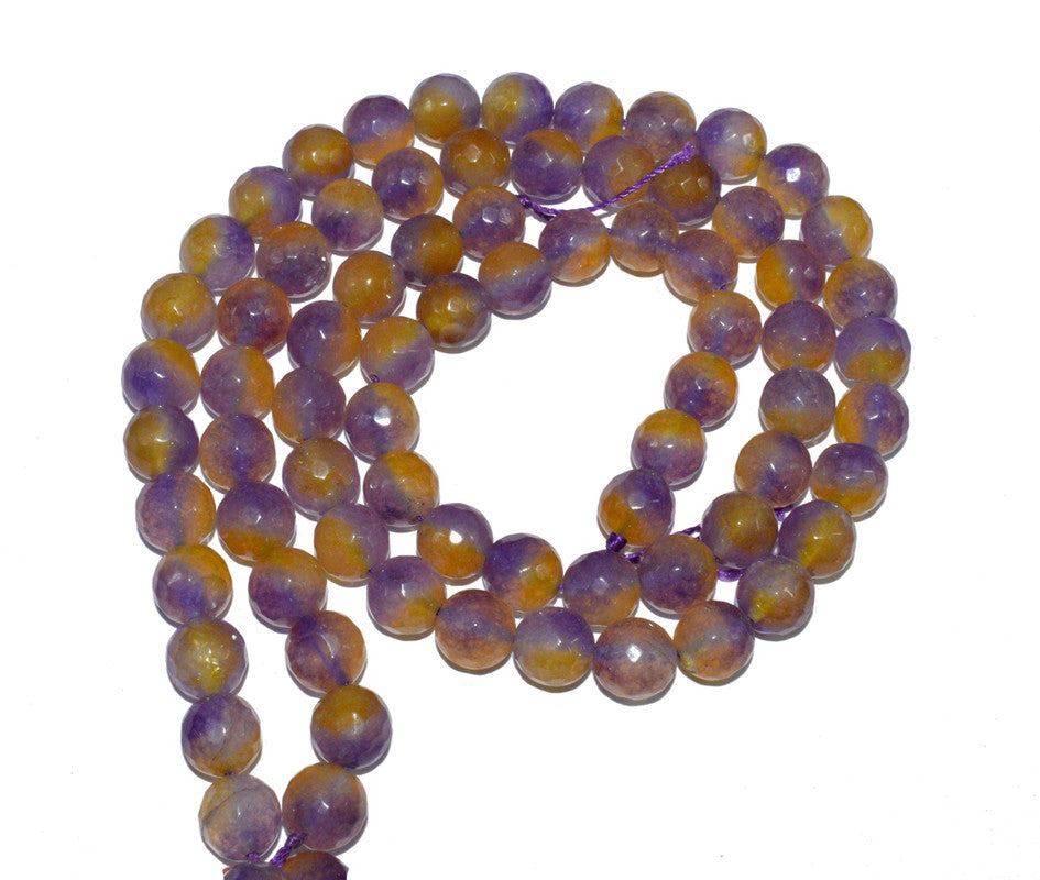 Purple Yellow Gemstone Faceted Round Fire Agate Loose Beads