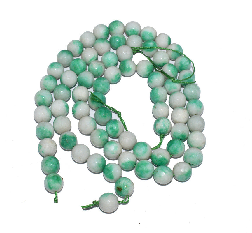 Teal Green & White Gemstone Faceted Round Fire Agate Loose Beads