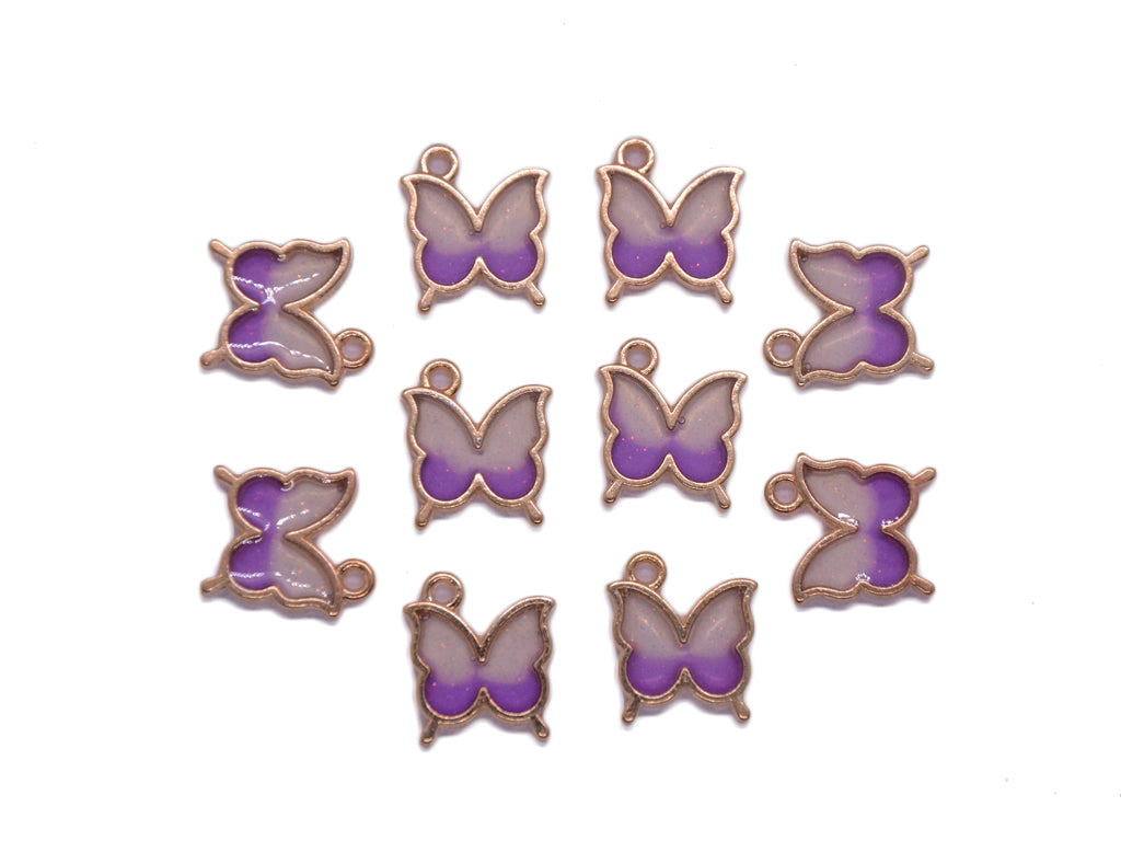 Purple White Butterfly Shaped Metal Glass Charms