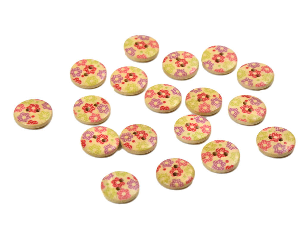 Multicolour Floral Printed 2 Hole Wooden Buttons10