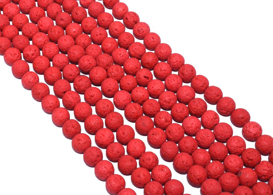 Light Red Circular Natural Stone Lava Beads- 8 mm