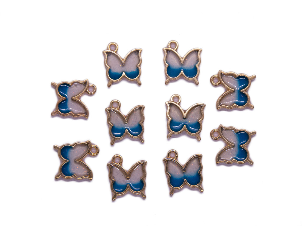 Blue White Butterfly Shaped Metal Glass Charms