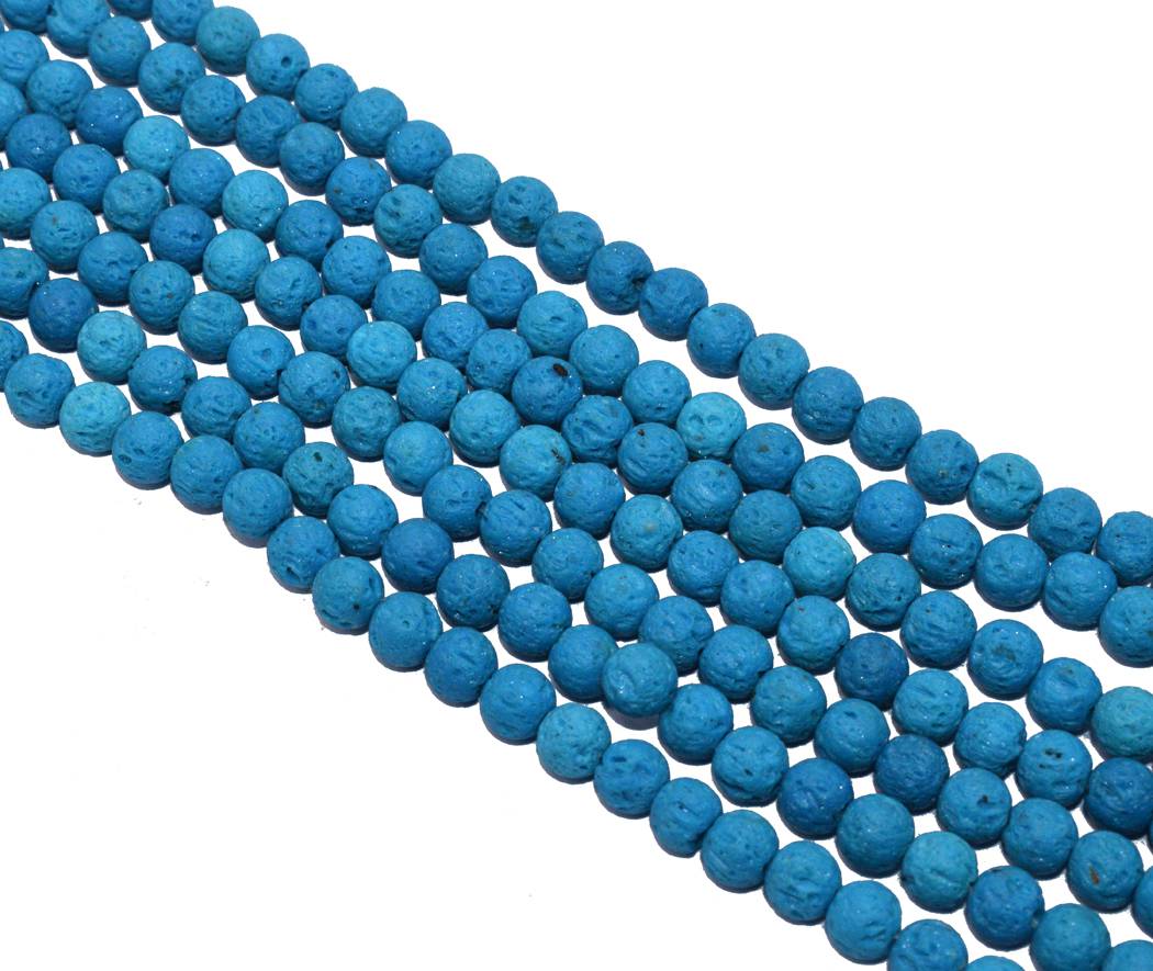 Light Blue Circular Natural Stone Lava Beads