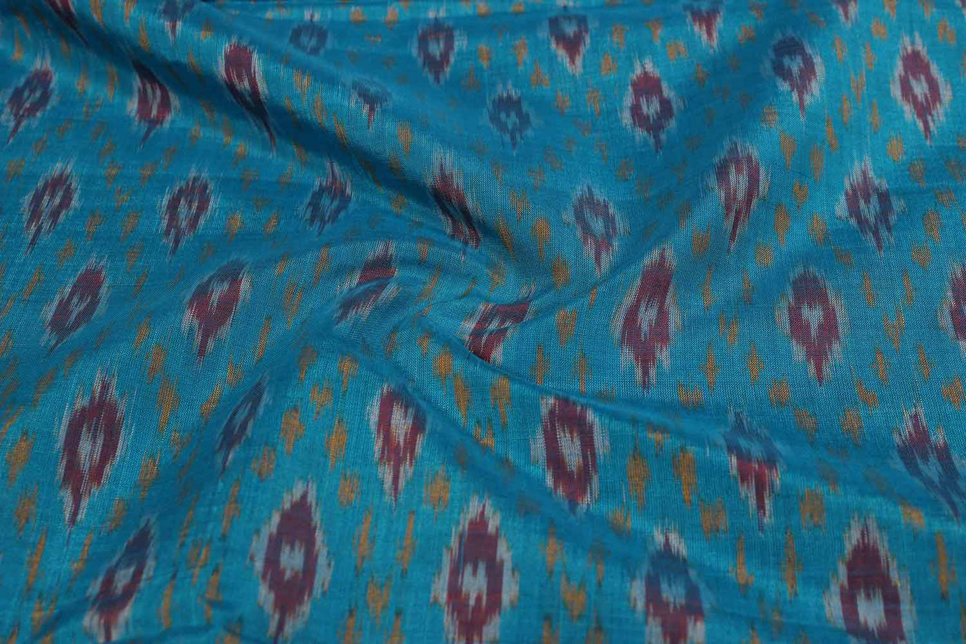 Light Blue Cotton Silk Ikat Fabric