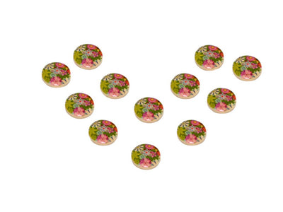 Pink Green Floral Printed 2 Hole Wooden Buttons