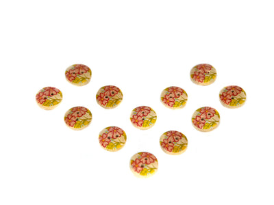 Pink Yellow Floral Printed 2 Hole Wooden Buttons