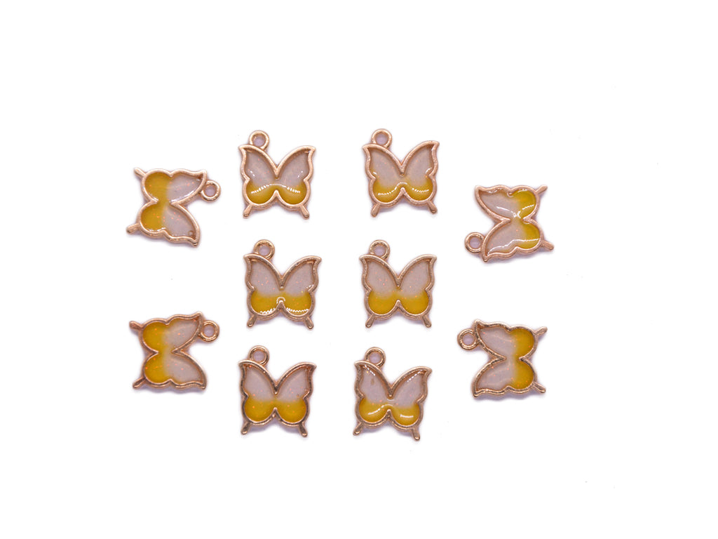 Yellow White Butterfly Shaped Metal Glass Charms