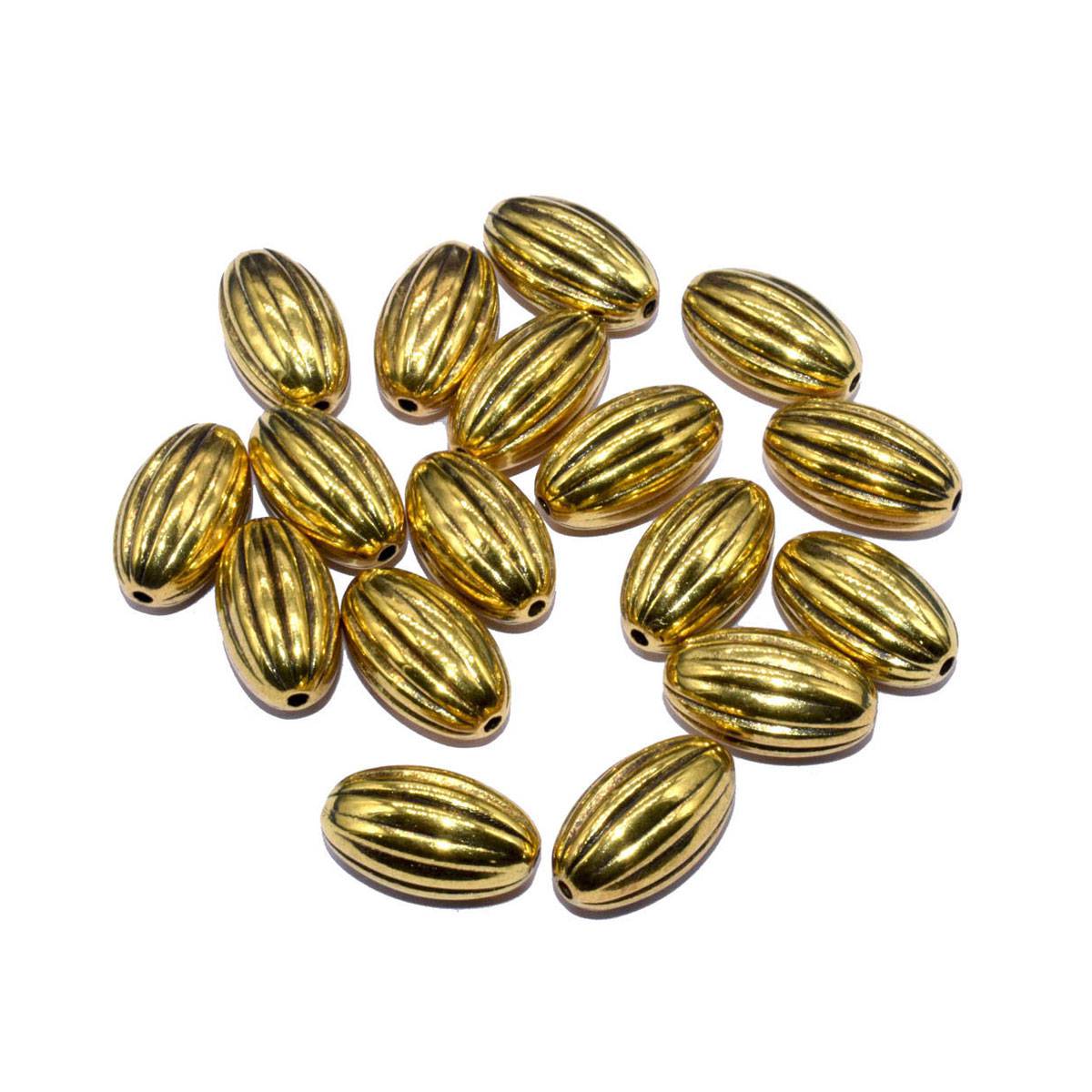 Golden Designer Oval Acrylic Beads - 18x12 mm