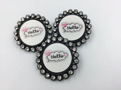 Hello Round Shape White And Black Brooch