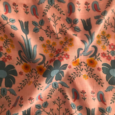 peach-multicolour-flowers-viscose-muslin-fabric