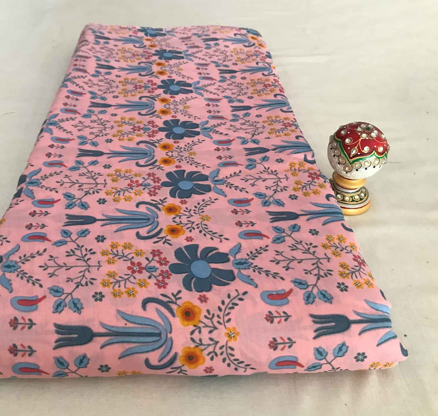 peach-multicolour-flowers-viscose-muslin-fabric