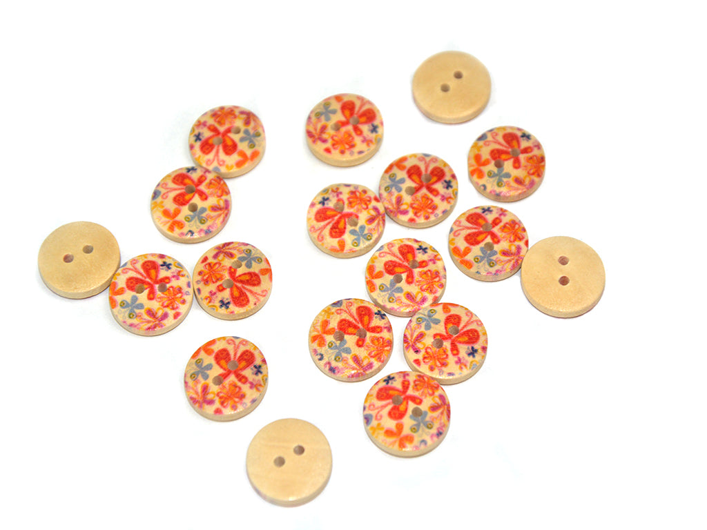 Multicolour Butterflies Printed 2 Hole Wooden Buttons1