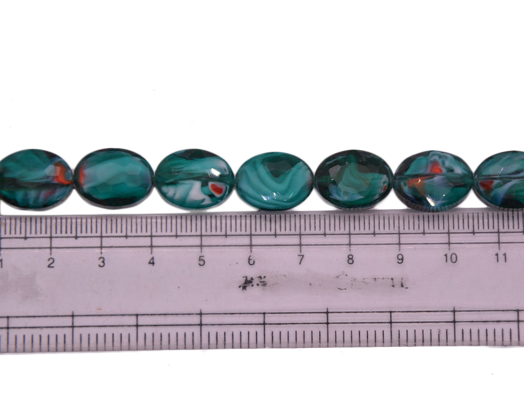 Teal Green White and Red Double Tone Designer Glass Beads