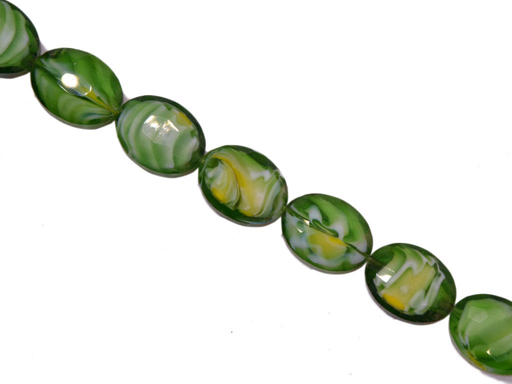 Dark Green Yellow and White Double Tone Designer Glass Beads