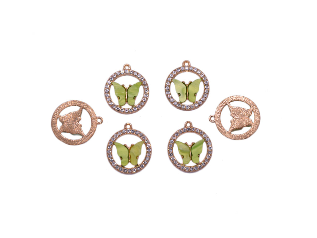 Green Butterfly Shaped Metal Resin Charms