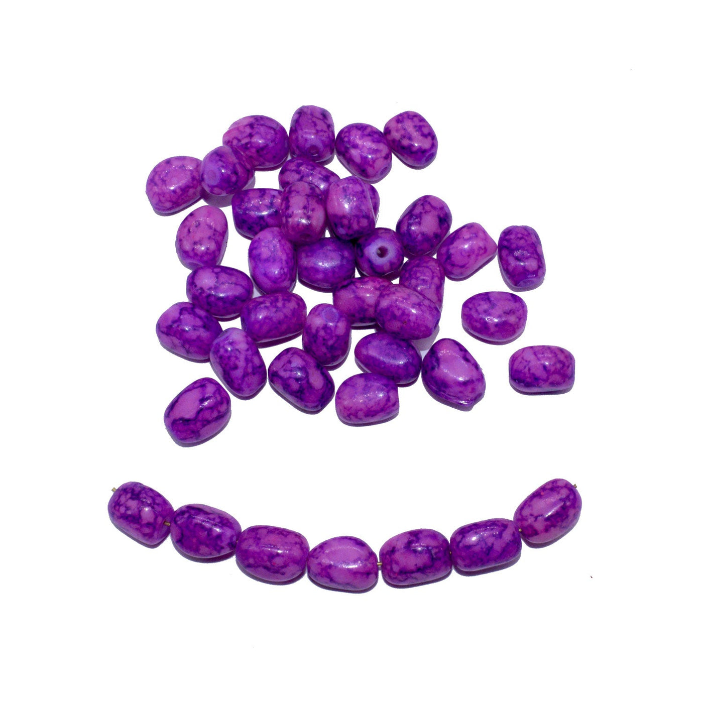 Purple Textured Tumble Painted Glass Beads- 12x8 mm