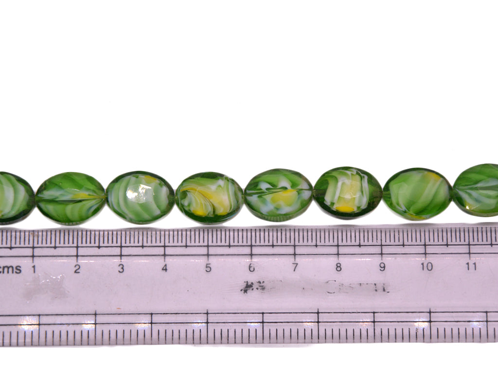 Dark Green Yellow and White Double Tone Designer Glass Beads