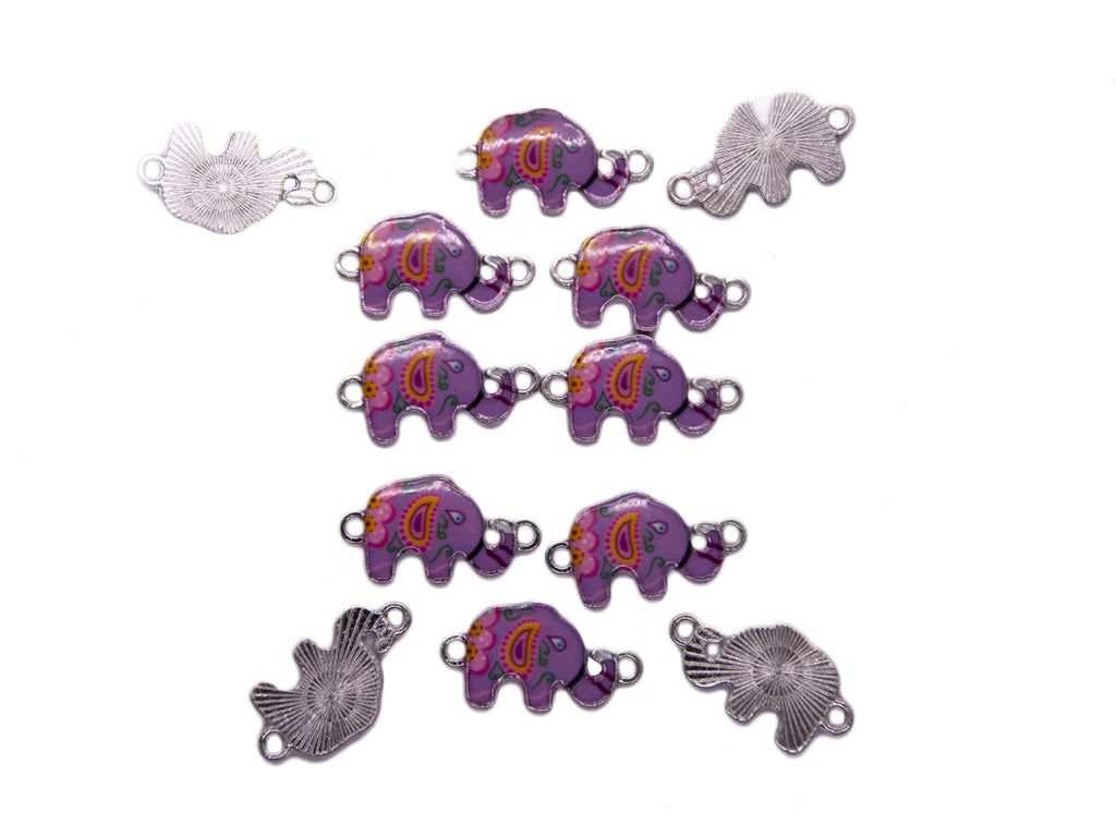 Purple Multicolour Elephant Shaped Metal Charms