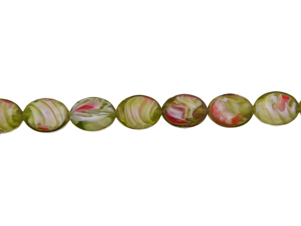 Green White and Red Double Tone Designer Glass Beads