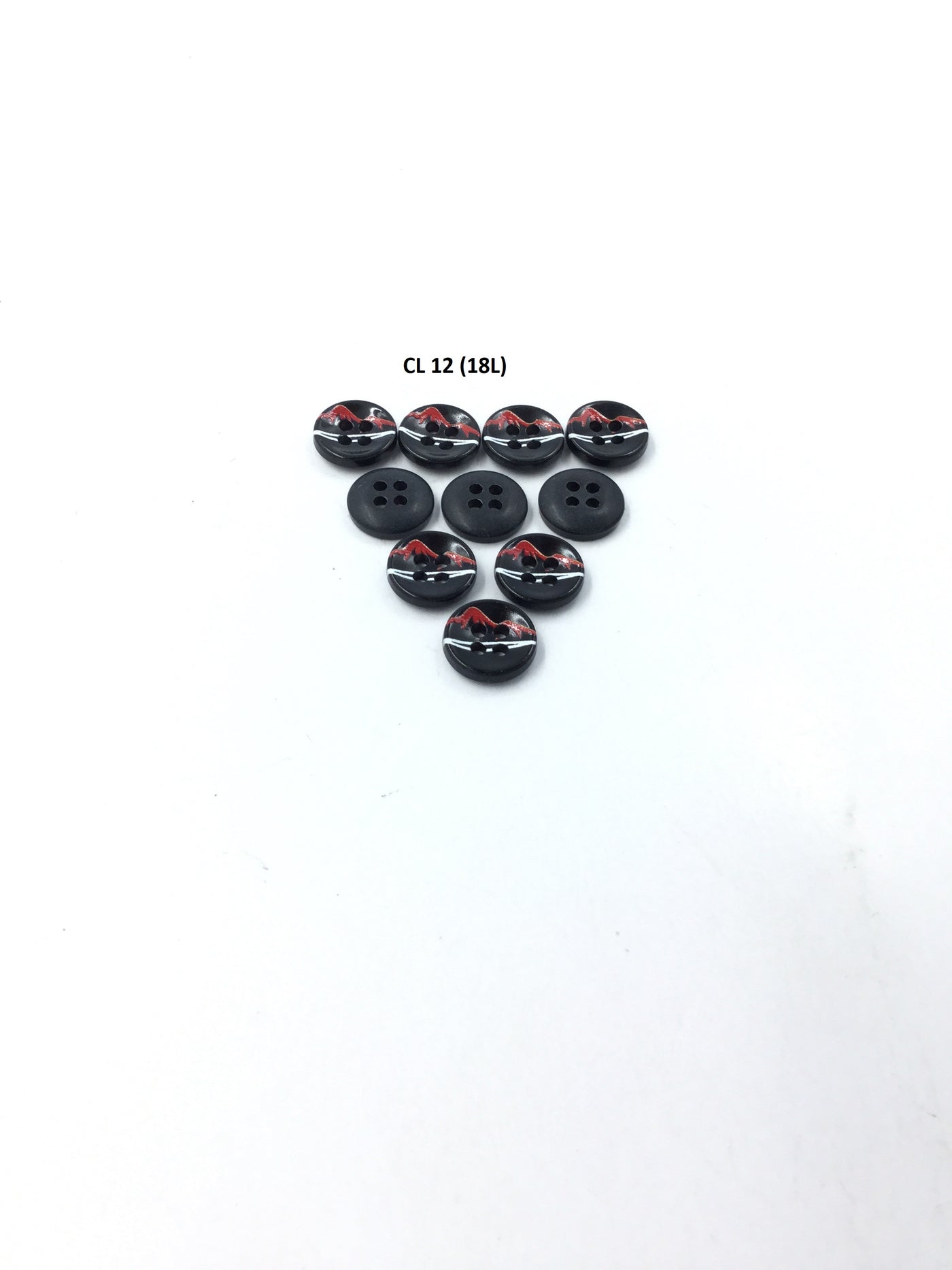Black Circular Plastic Shirt Buttons with Red Design
