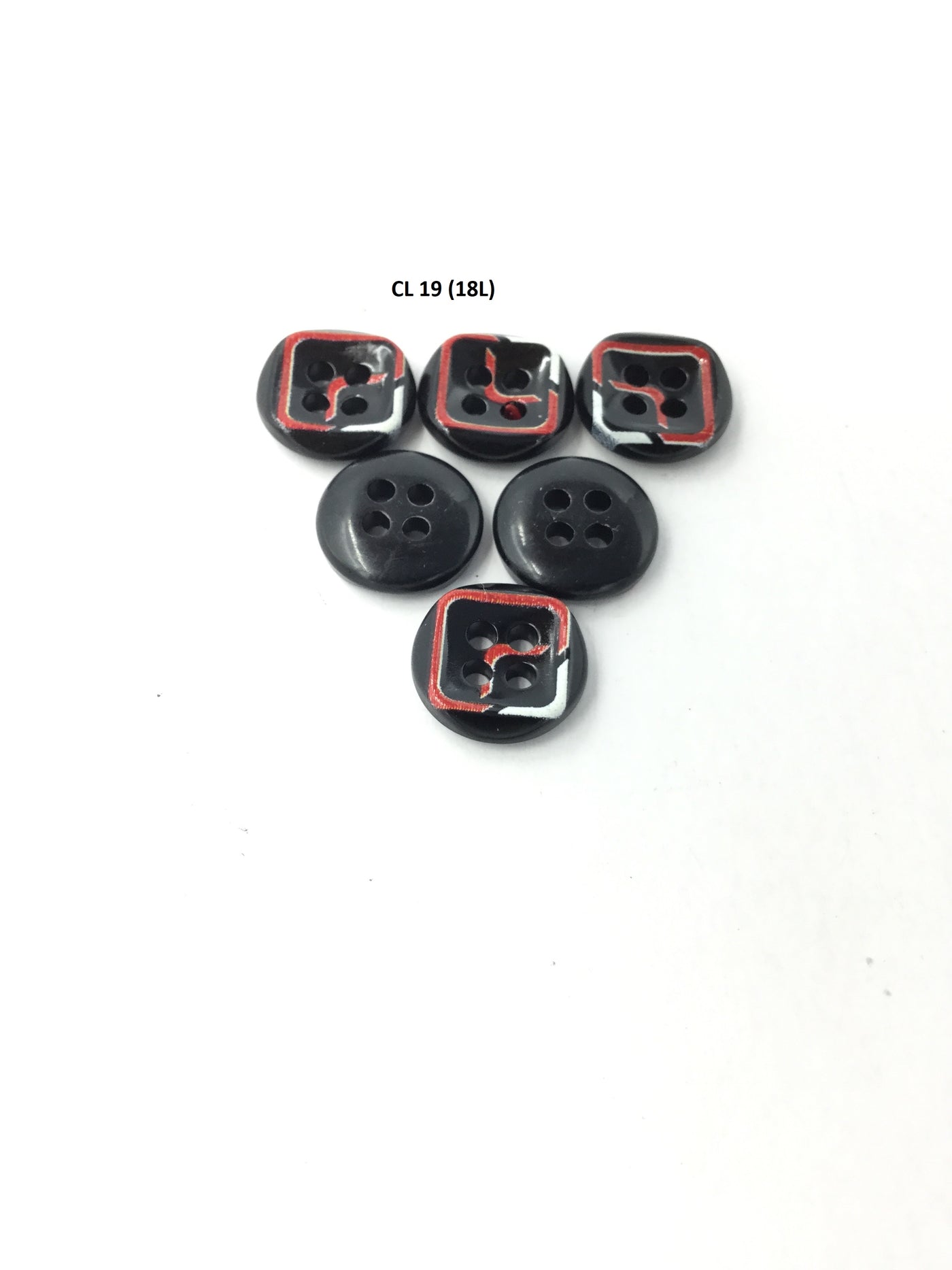 Black Circular Plastic Shirt Buttons with Red Design