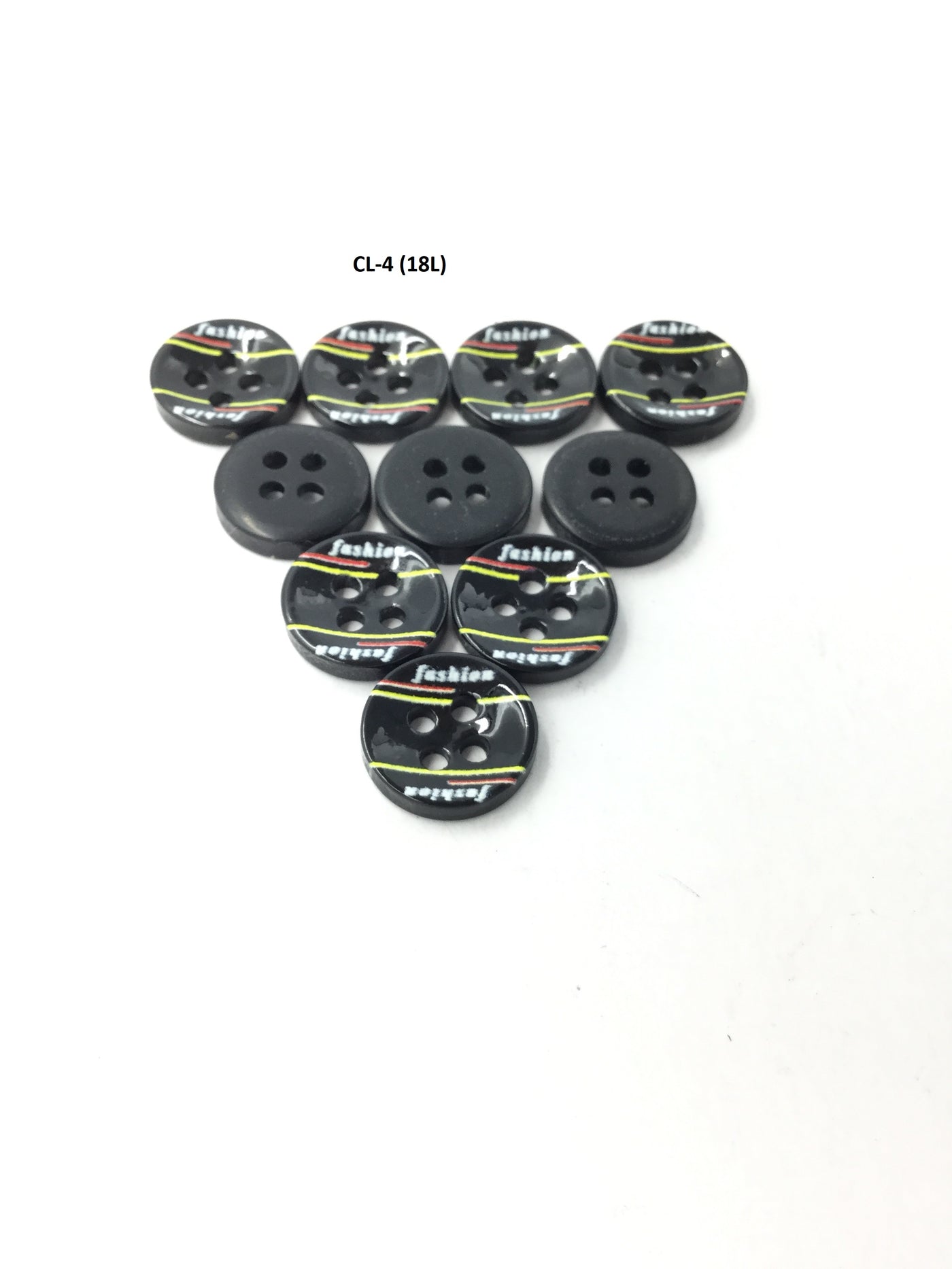 Black Circular Plastic Shirt Buttons with Yellow Stripes