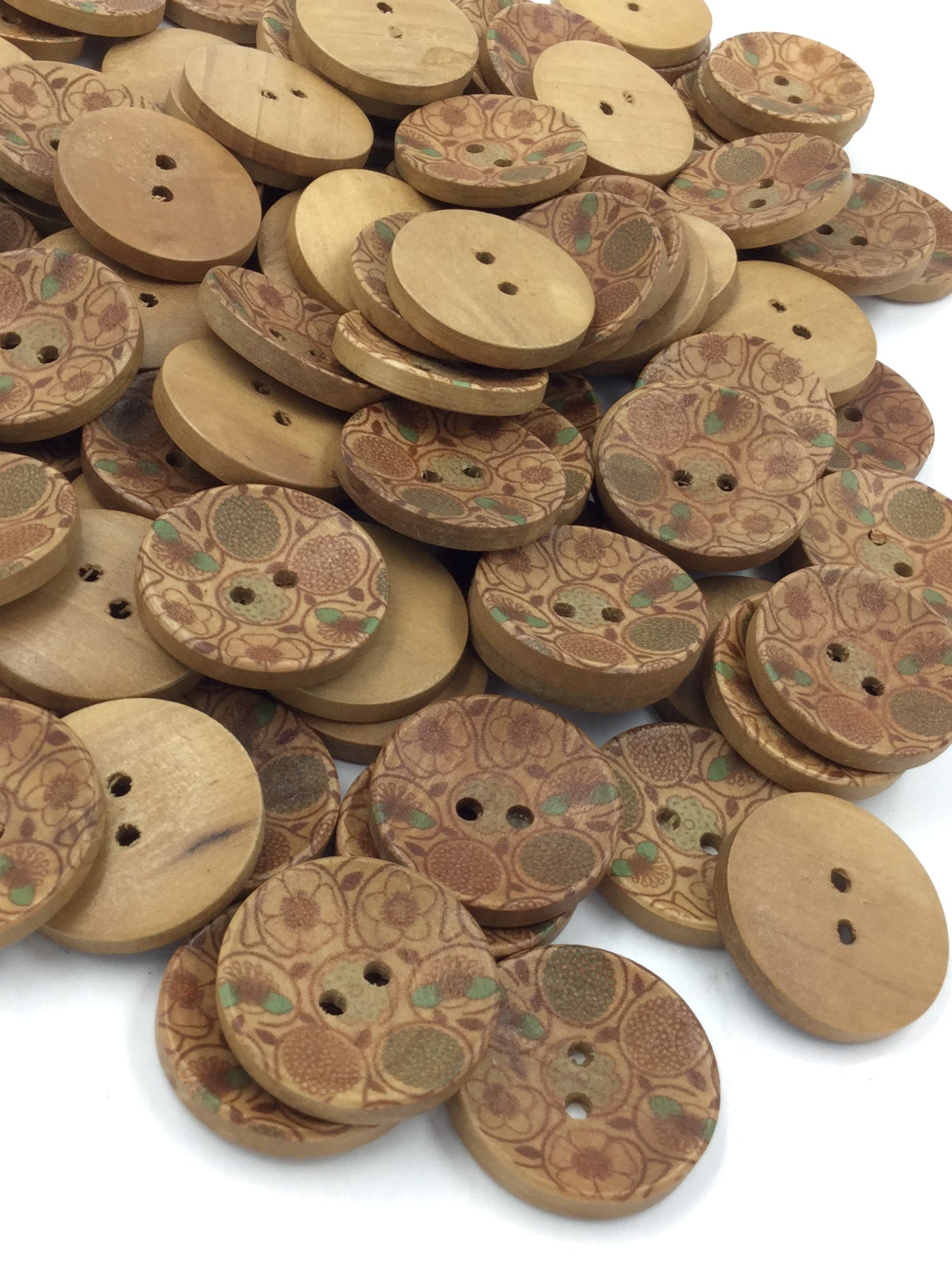 Brown 2-Hole Flower Printed Circular Wooden Button