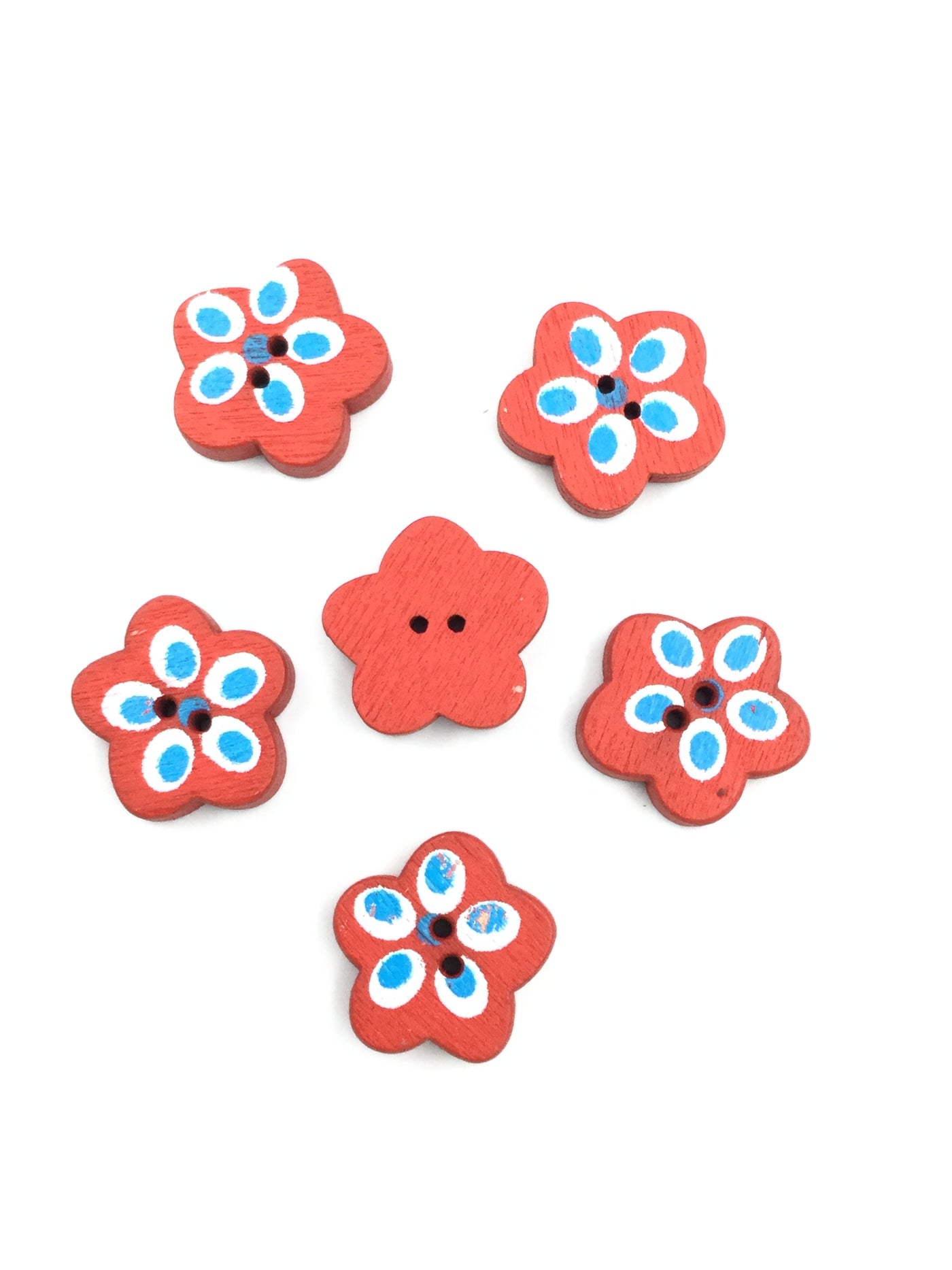 Red Color Flower Shape Wooden Button