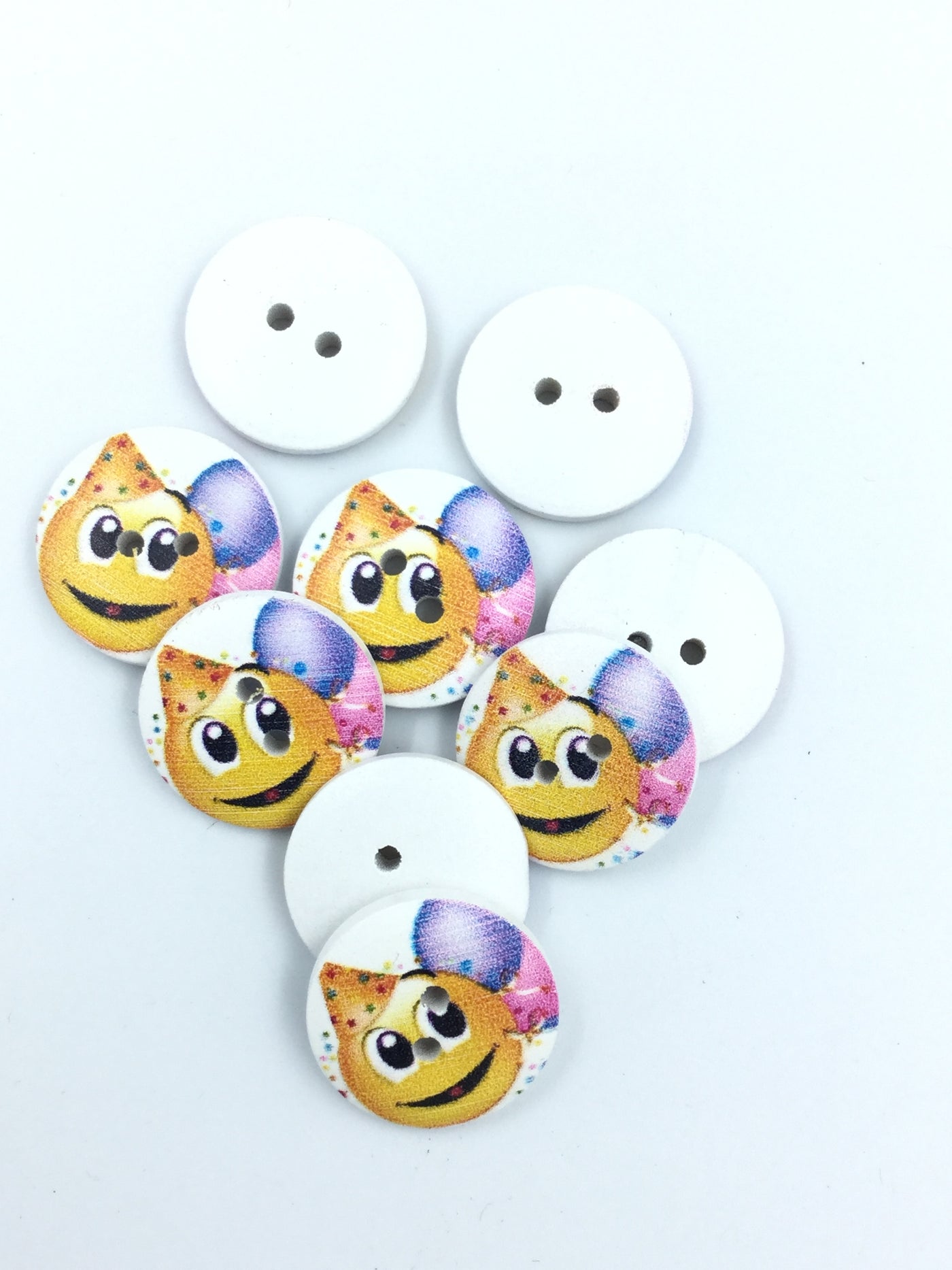 Multicolored Smiley Printed 2 Hole Wooden Fancy Button