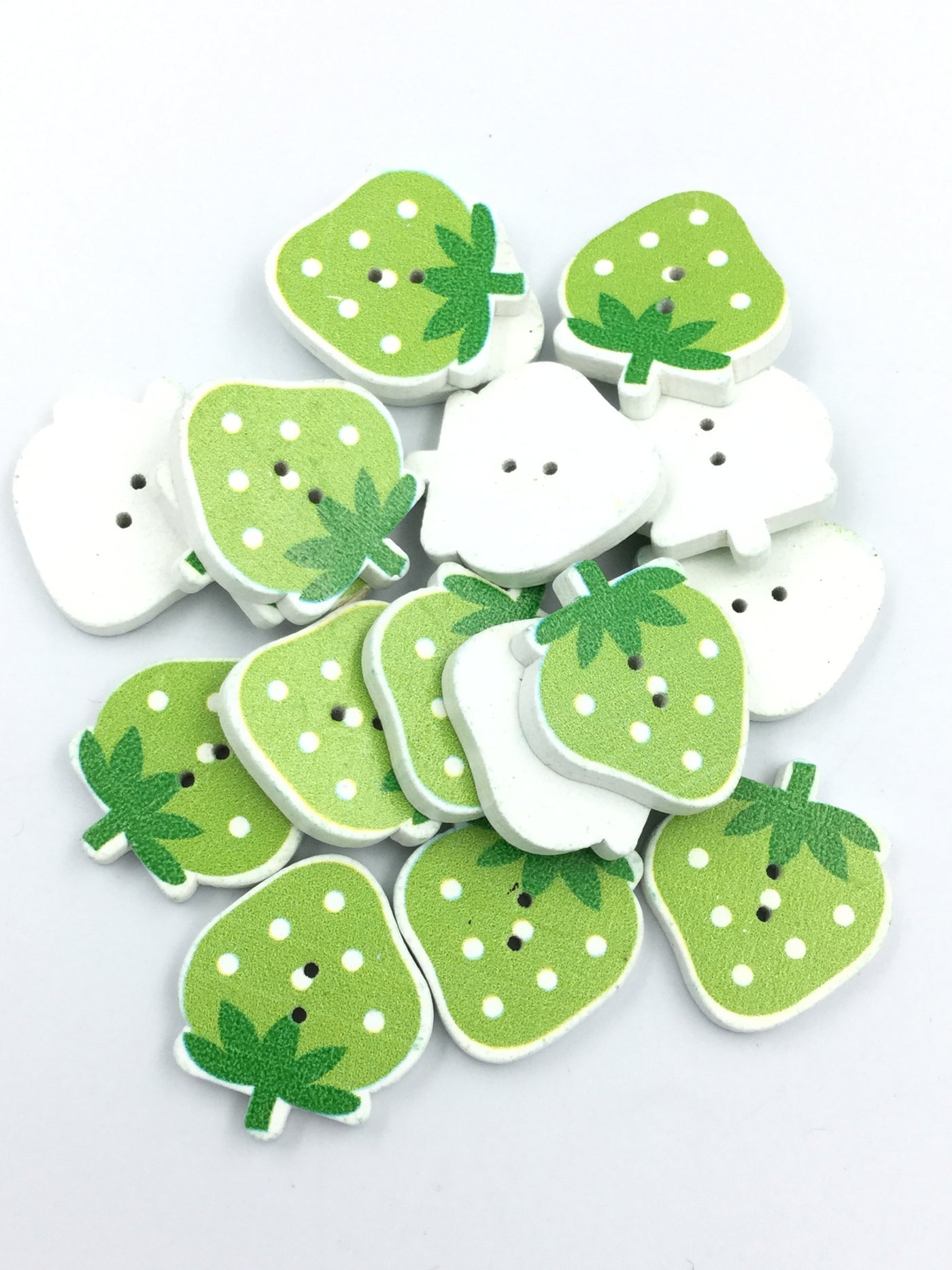 Green Srawberry Shape 2 Hole Wooden Button