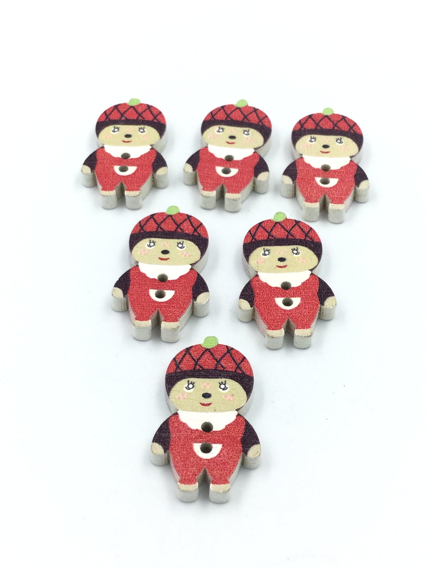 Multicoloured  Doll Shape 2 Hole Wooden Button