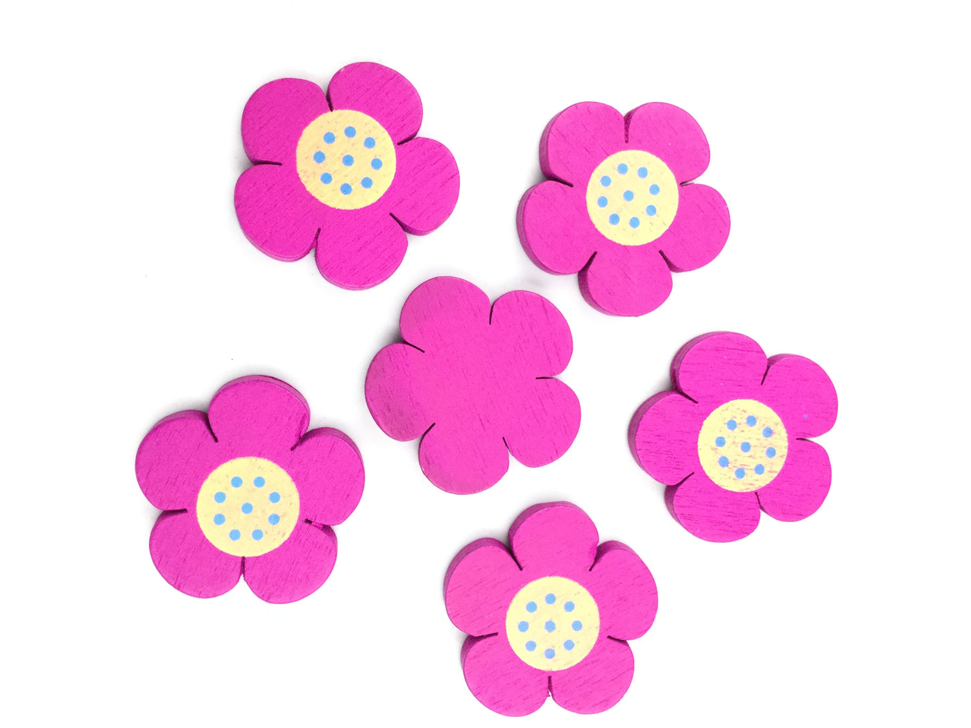 Magenta Pink Flower Shape Wooden Button